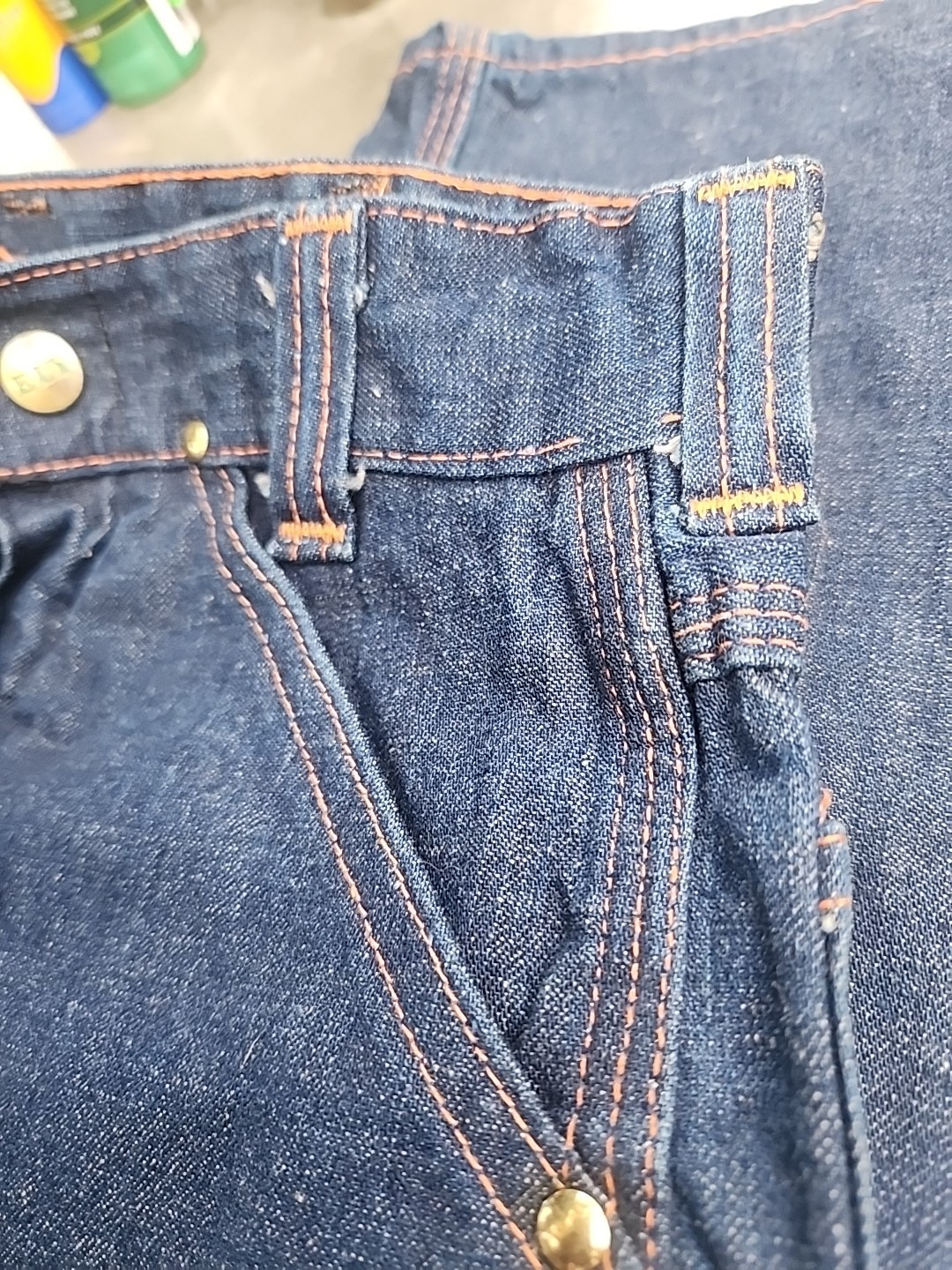 Vintage 70s Ely Denim Jeans Carpenter Dungaree Pants size 24×32 Dark Nwot
