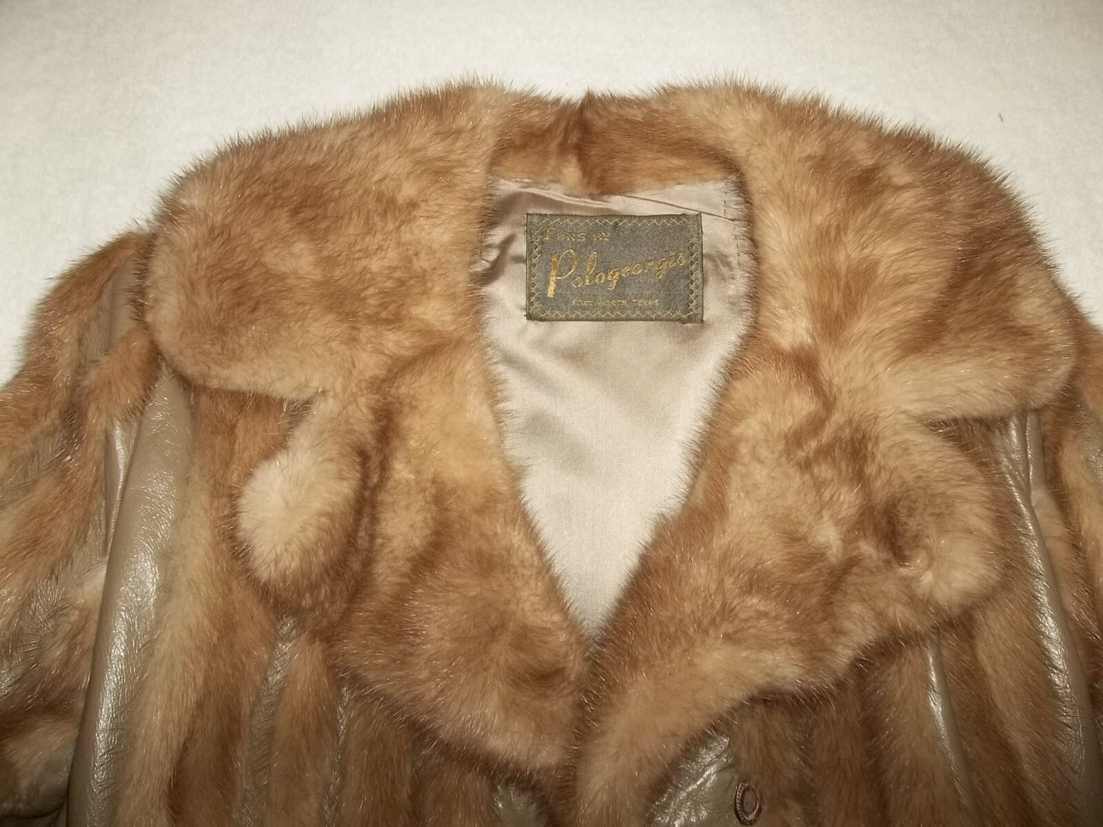 POLOGEORGIS FUR & LEATHER COAT JACKET TAUPE/ LIGHT BROWN