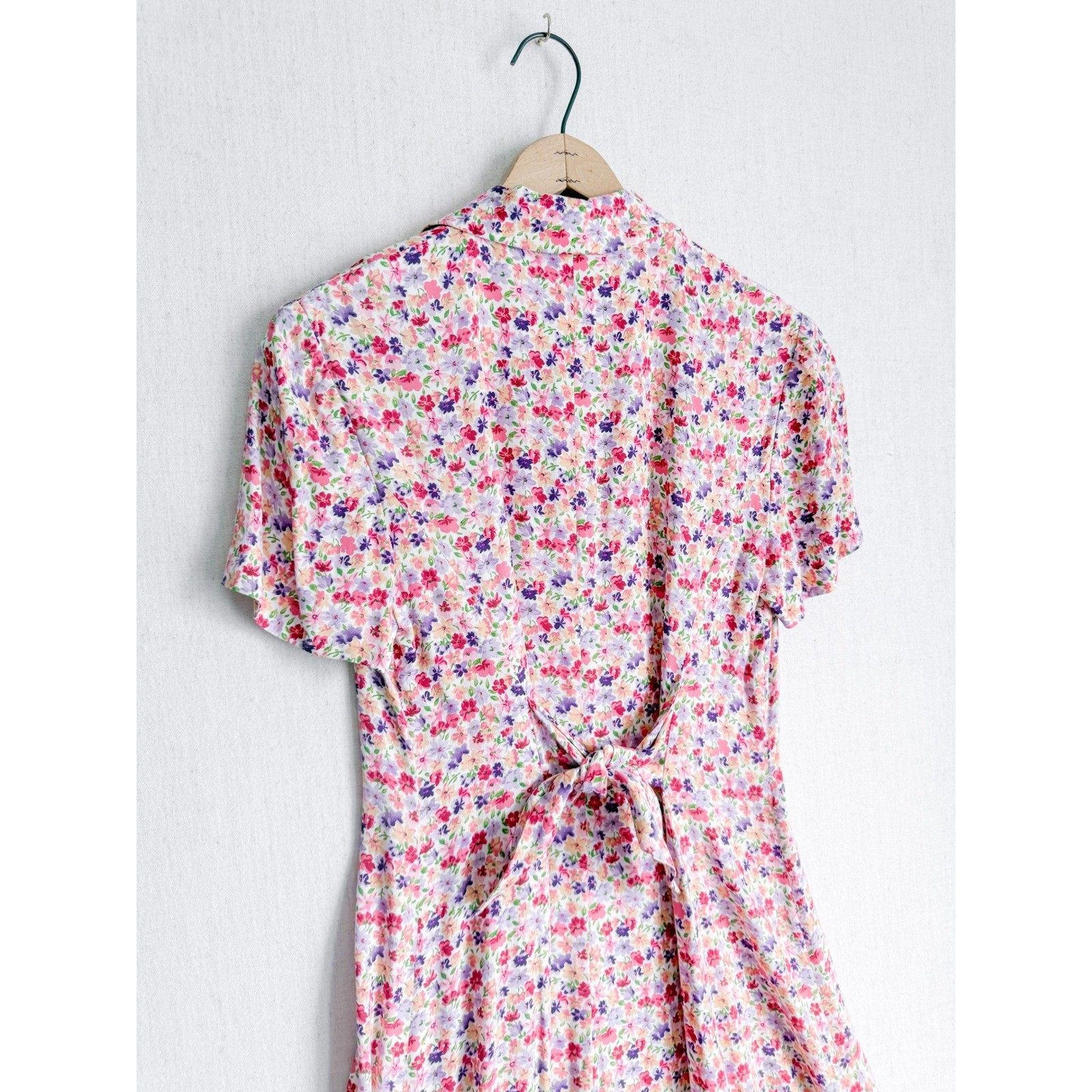 Maggy London Petites Vintage Floral Shirt Dress Pink Purple Rayon Midi Size 4P