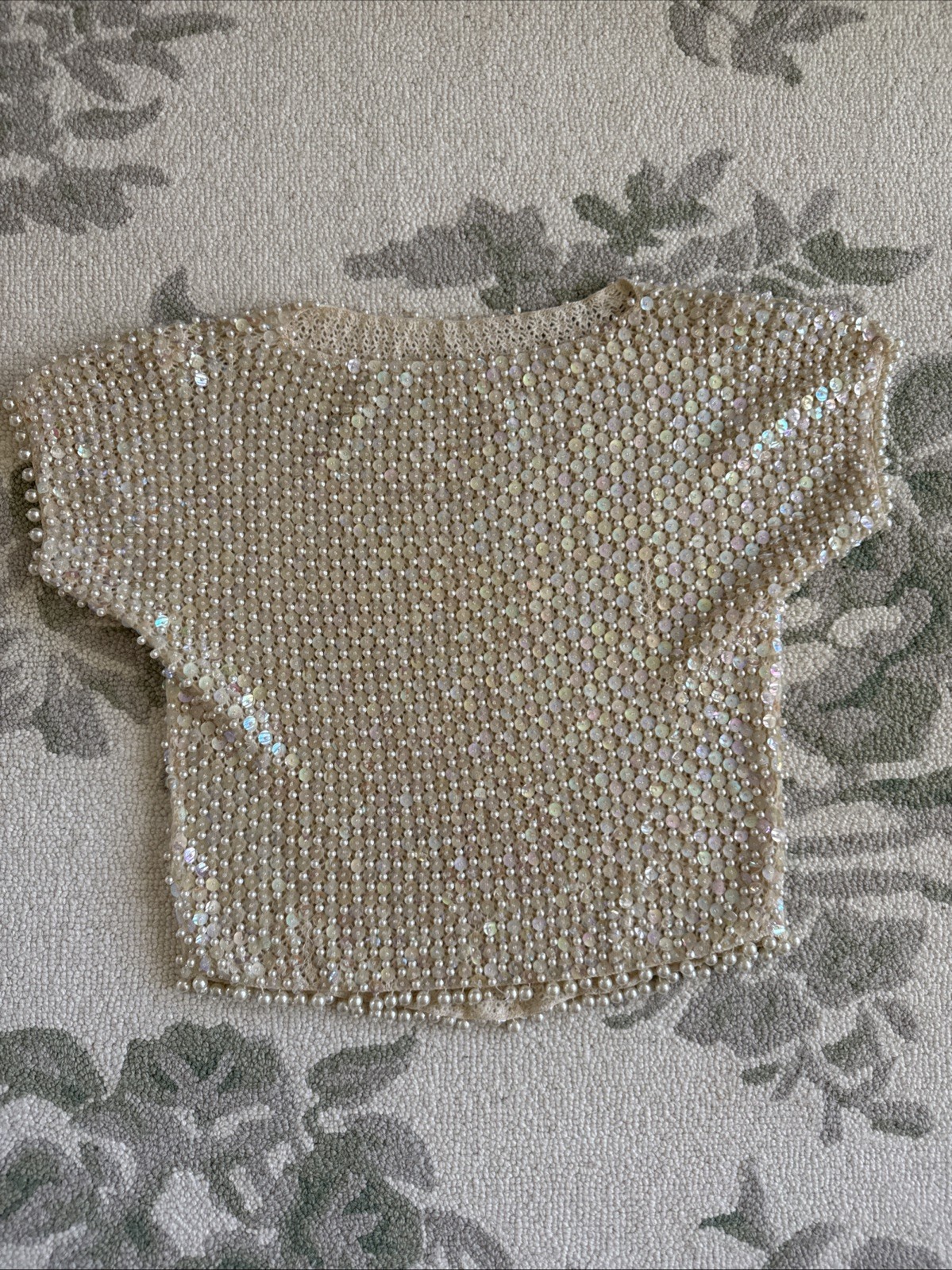 Vintage Wool Top With Pearl And Sequin Hand Beading Size Small