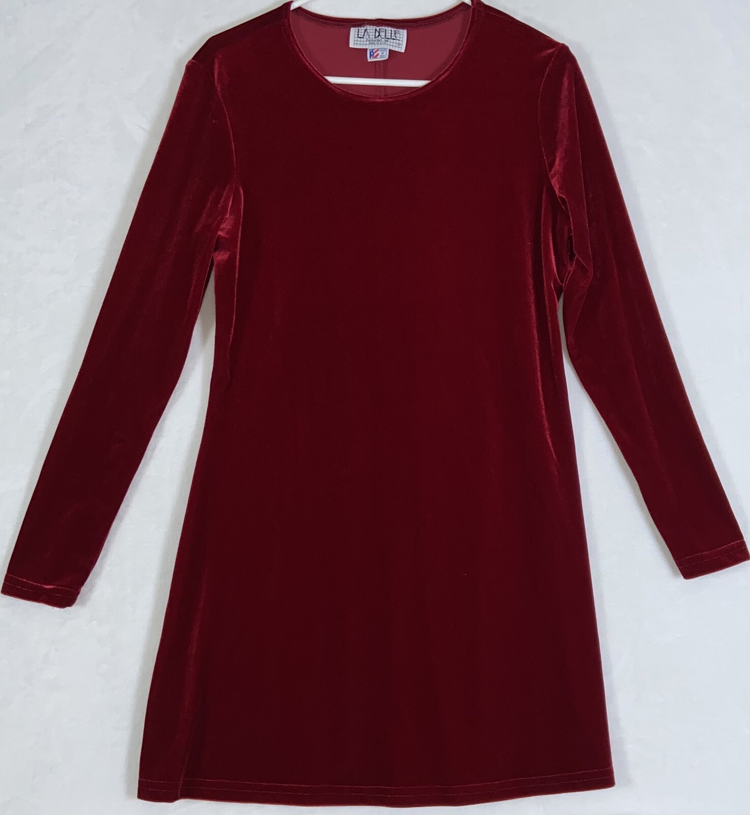 Vintage 80s Burgundy Velvet Silky Velour Mini Swing Dress La Belle Fashions Inc.