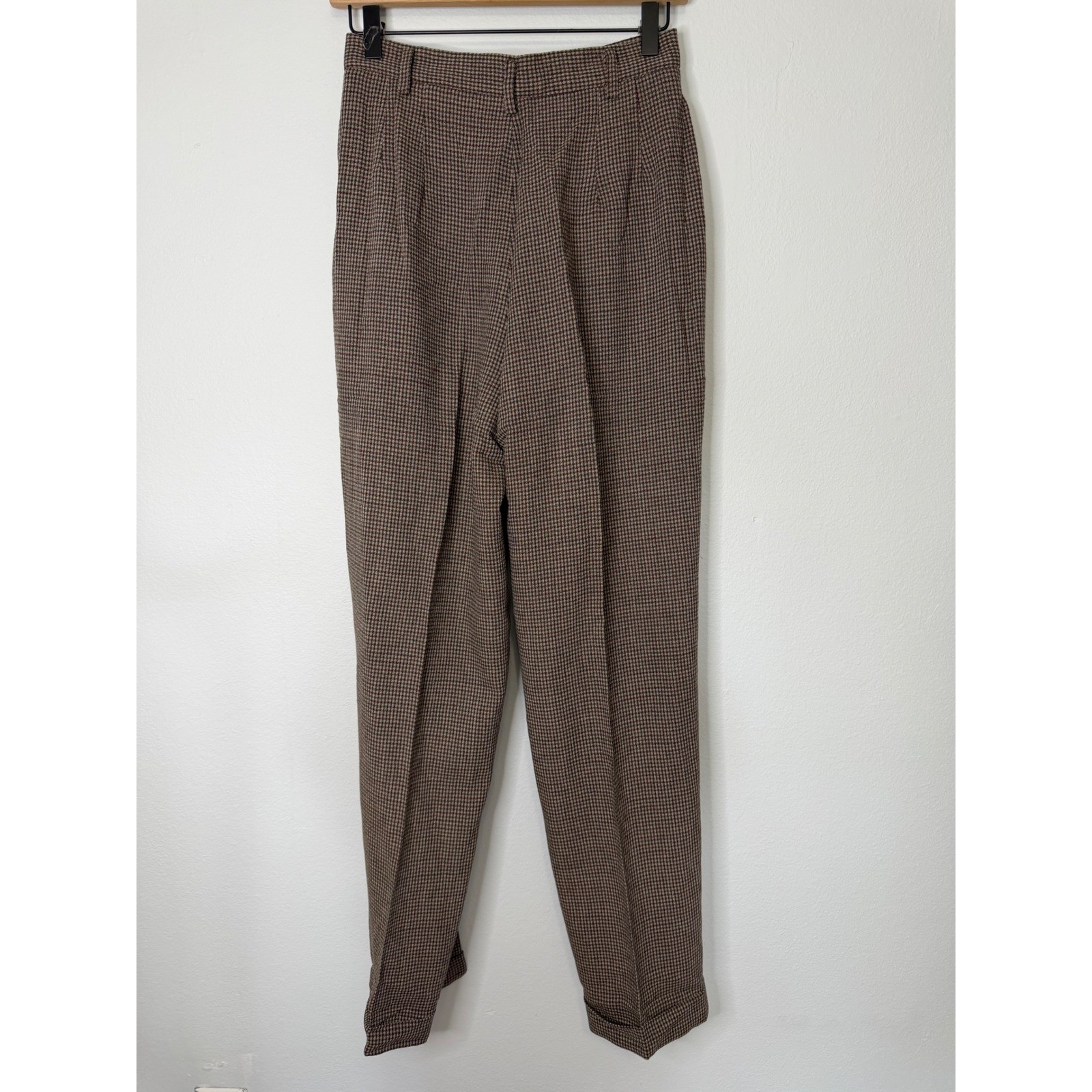 Vintage Liz Claiborne – Wool Blend Plaid Trousers Tan Green 1980’s Size 6