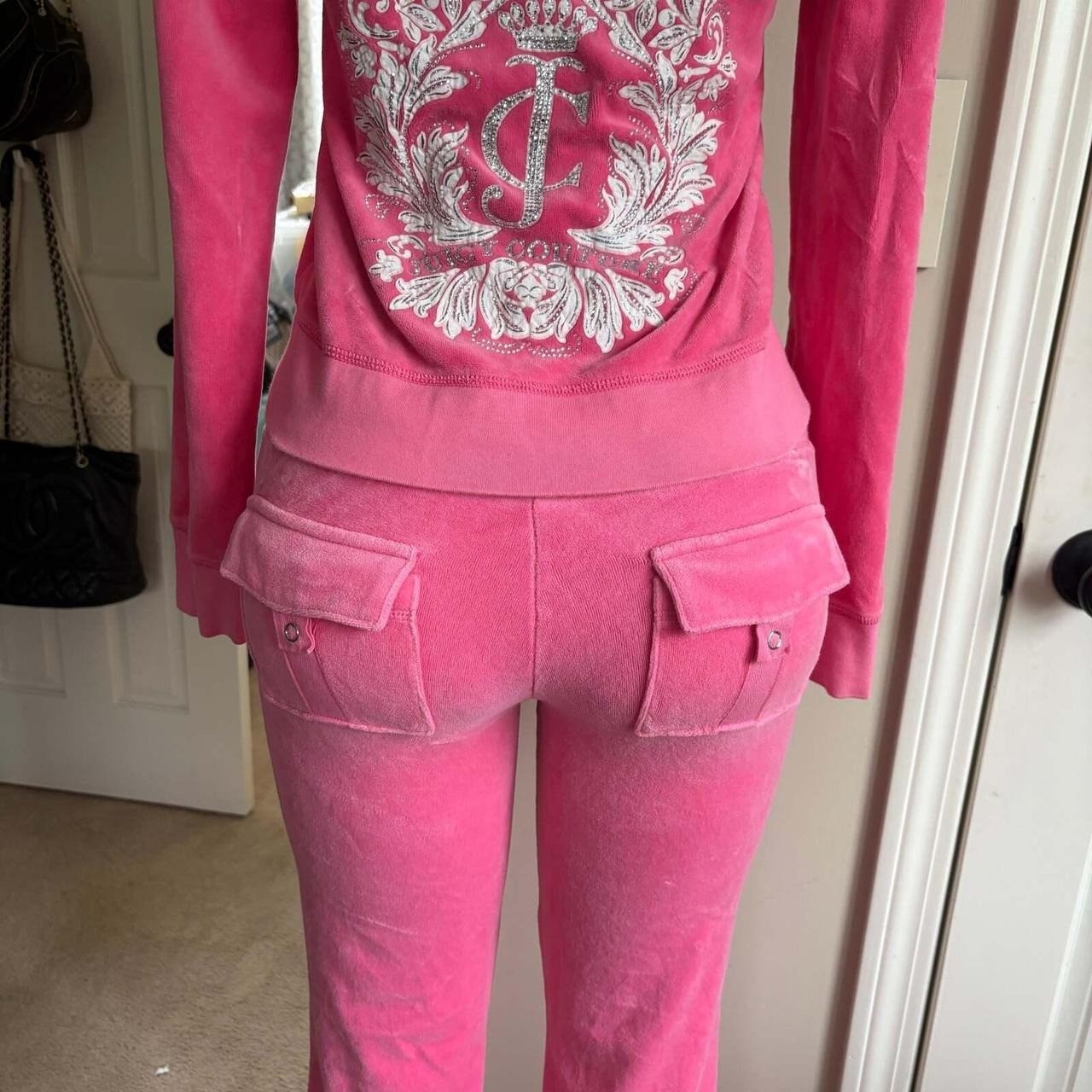 Vintage Juicy Couture Y2K Logo Hot Pink Velour Tracksuit Set 2-piece size S