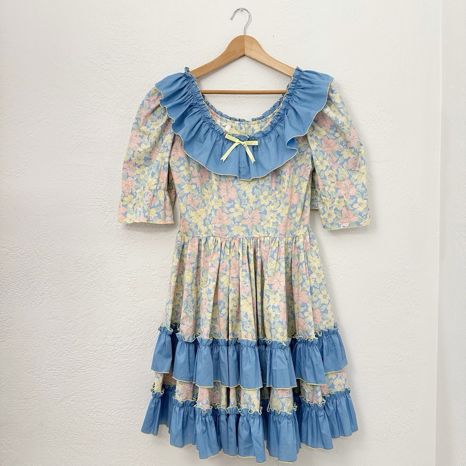 Call It Fancy Vintage Western Ruffled Square Dance Floral Dress Sz M Rockabilly