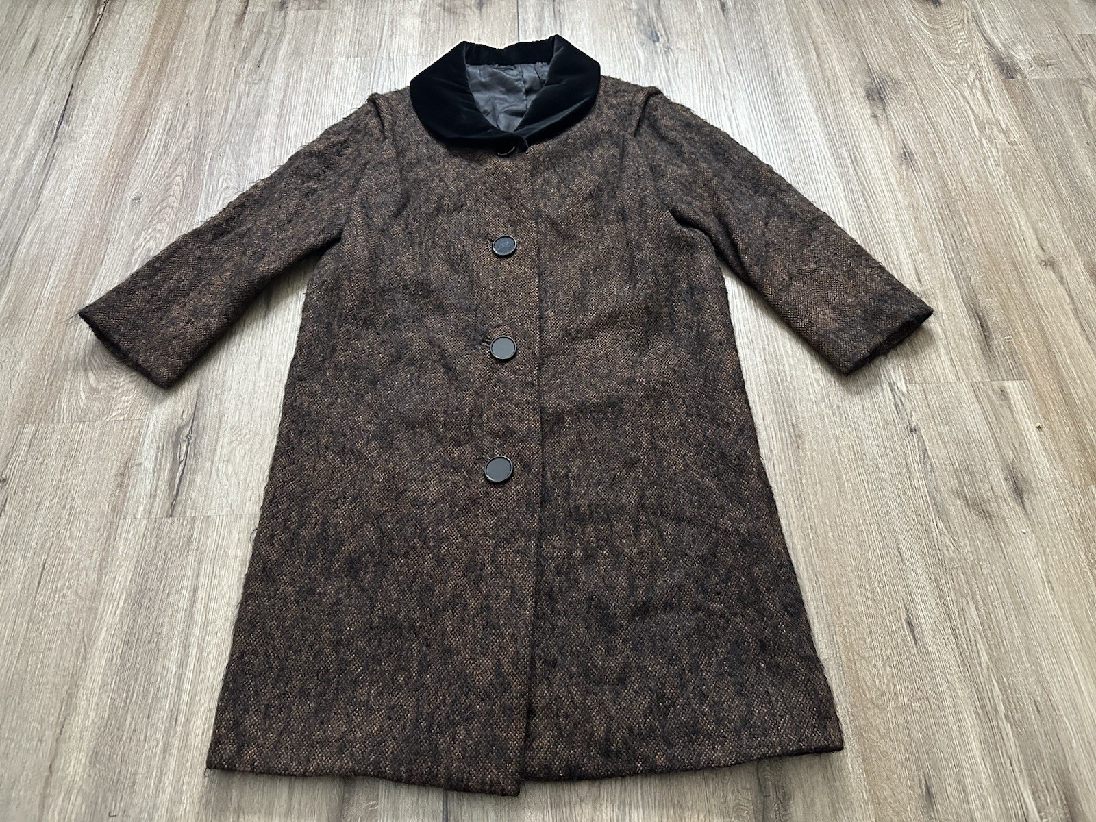 Vintage Paquin Pret A Porter Brown Boucle Wool Blend Women’s Long Coat Jacket