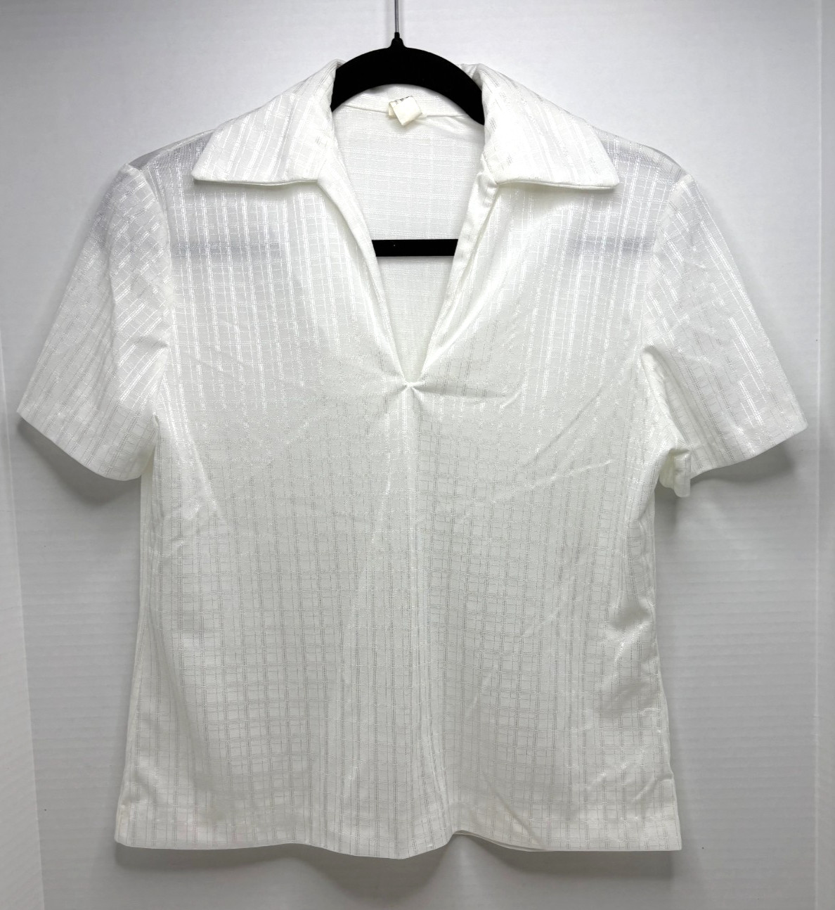Vintage 1970s/1980s Satiny Stripe Short Sleeve White Blouse