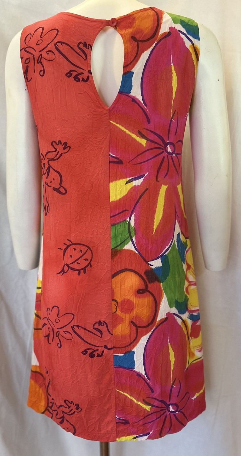 VTG Jams World Floral Splash Crinkle Beach Hawaiian Sleeveless Mini Dress SZ S