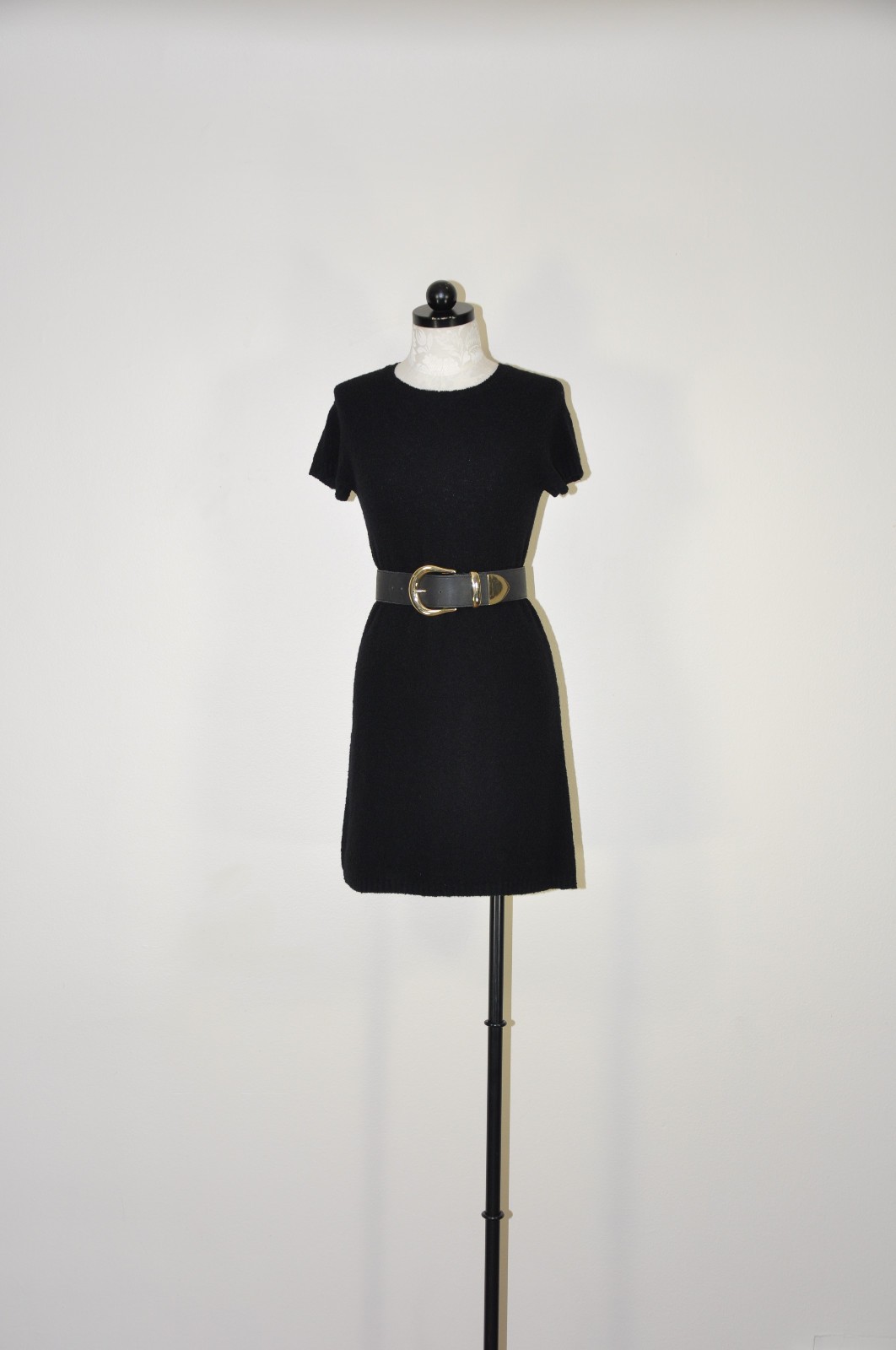 90s Vintage DKNY Black Wool Mohair Short Sleeve Knit Sweater Mini Dress Women S