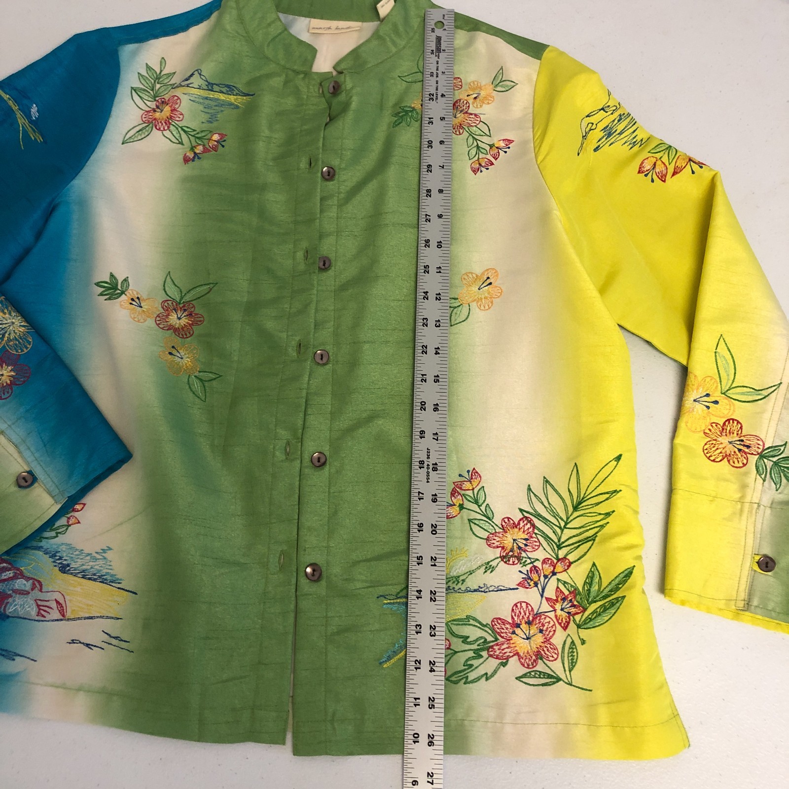 Marsh Landing Lightweight Embroidered Jacket Sz M Mandarin Collar Asian Inspired
