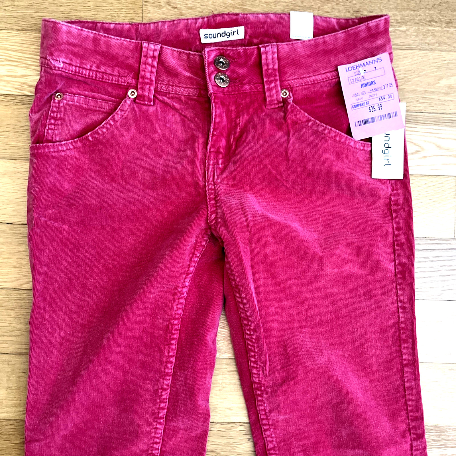 Vintage Soundgirl Pink Corduroy Skinny Leg Flared Pants Size 7 NWT Pockets Retro