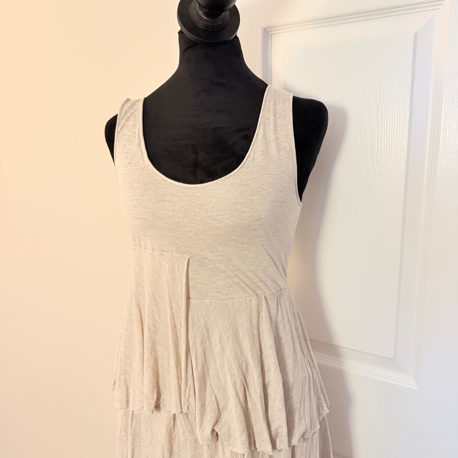 VTG Vivienne Tam 100% Modal Cream Maxi Dress Tiered Asymmetrical Hem Y2K SZ S