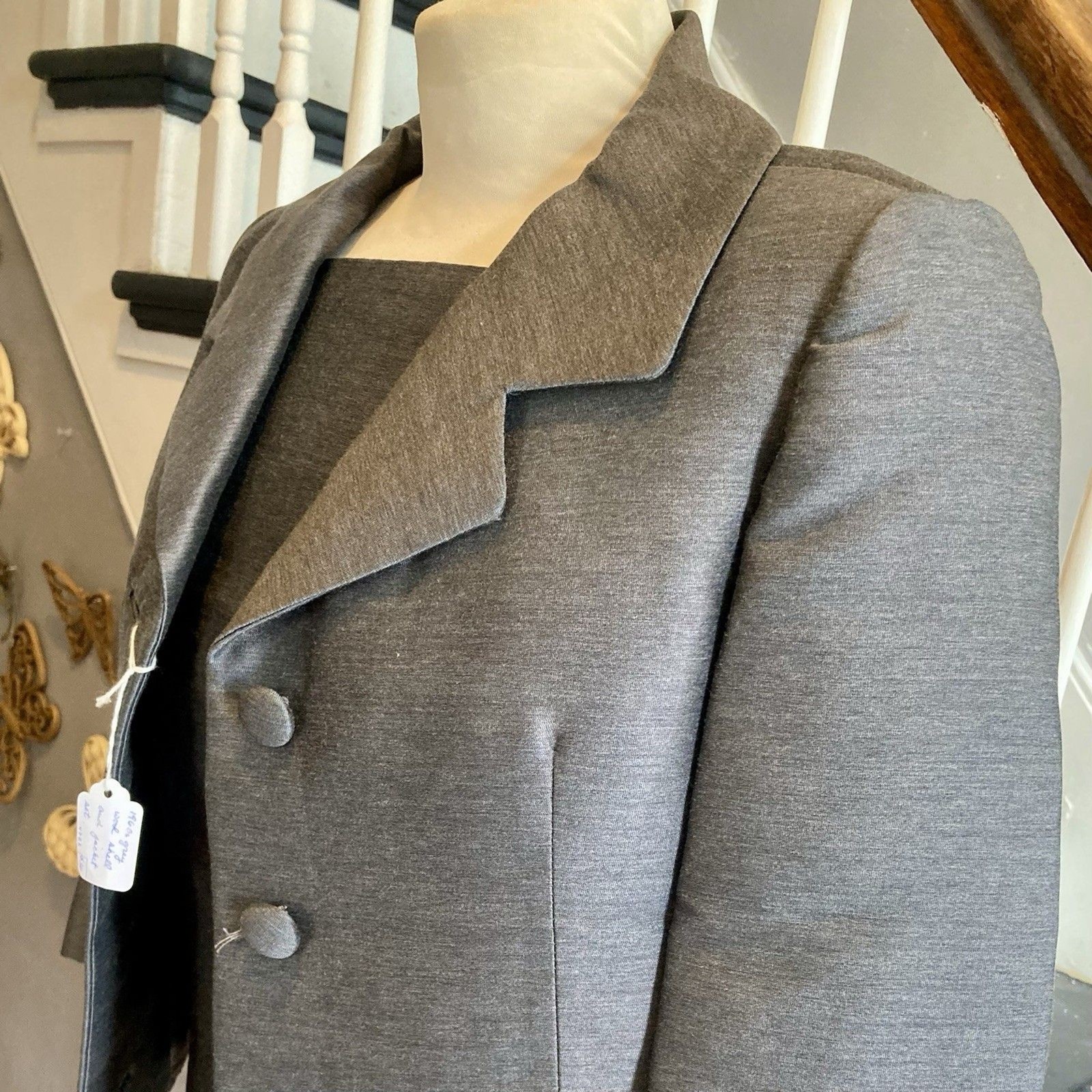 Early 1960s Grey Wool Mohair Suit Jacket And Matching Shell Cropped Mod Pinup