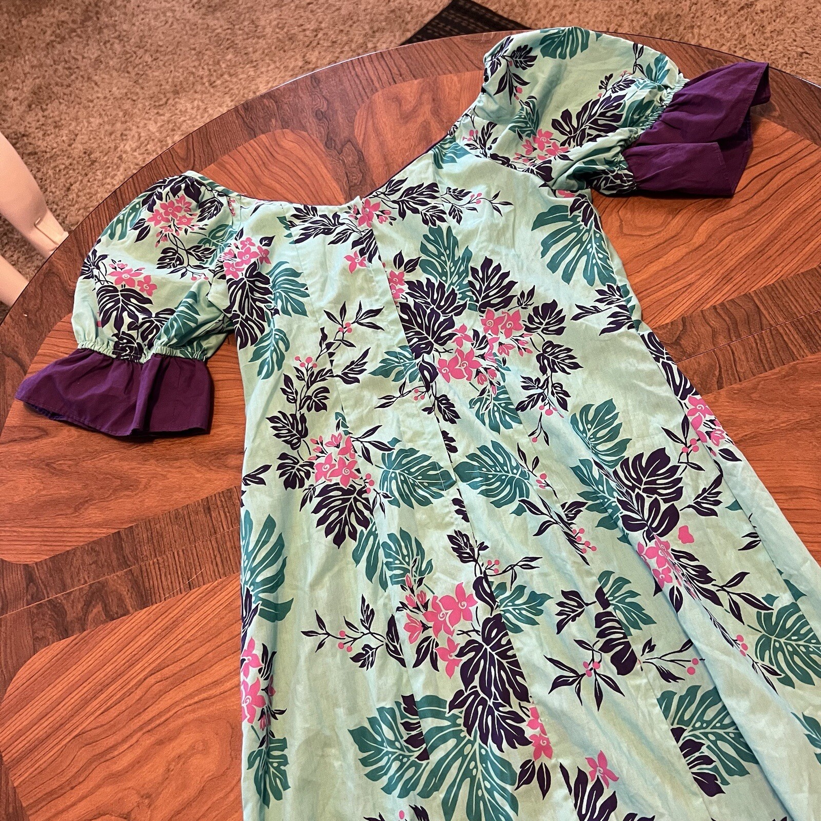 Vintage Naupaka Hawaii 1980s Ruffle Blue Purple Plant Monstera Tropical Womens 9