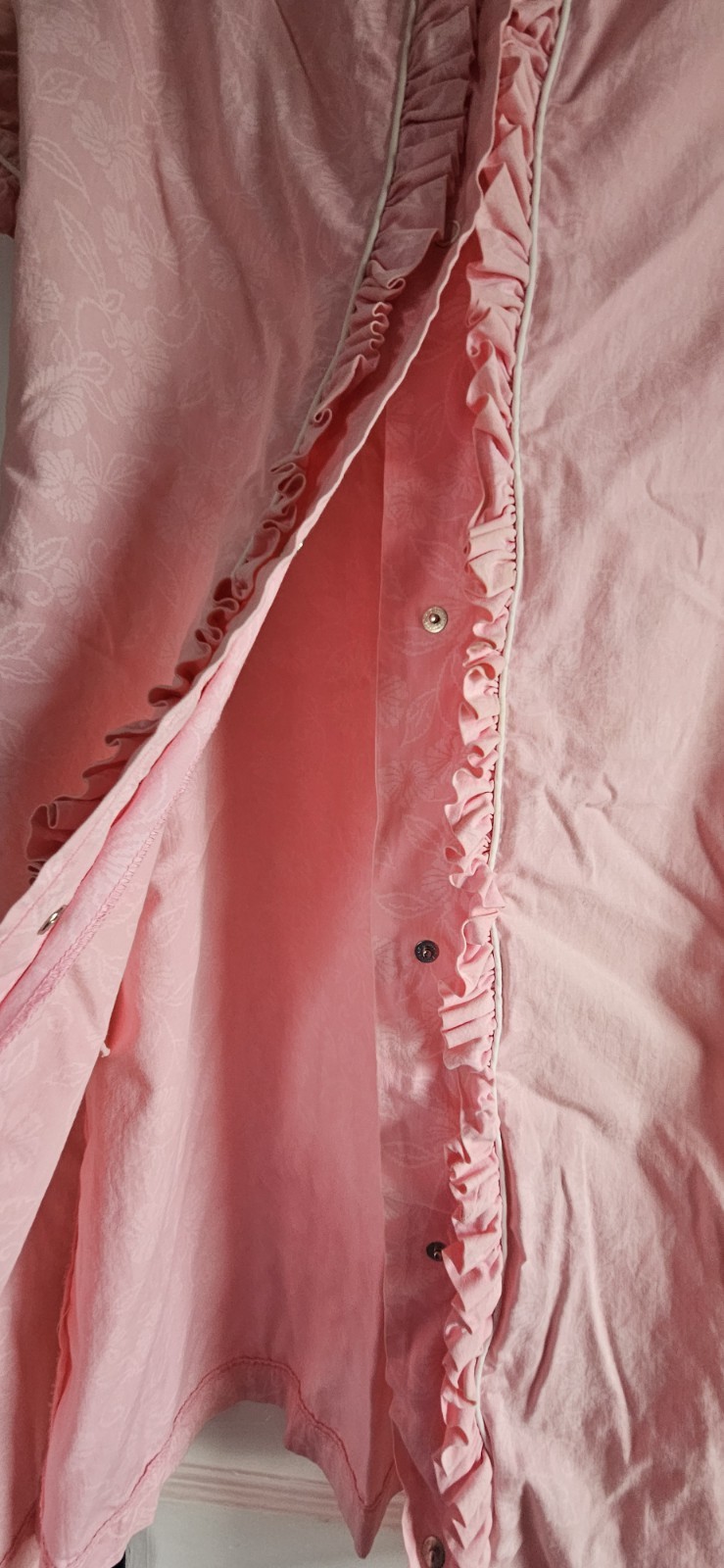 Vintage Dutchmaid ruffled trims snap button robe cotton womens 14 pink