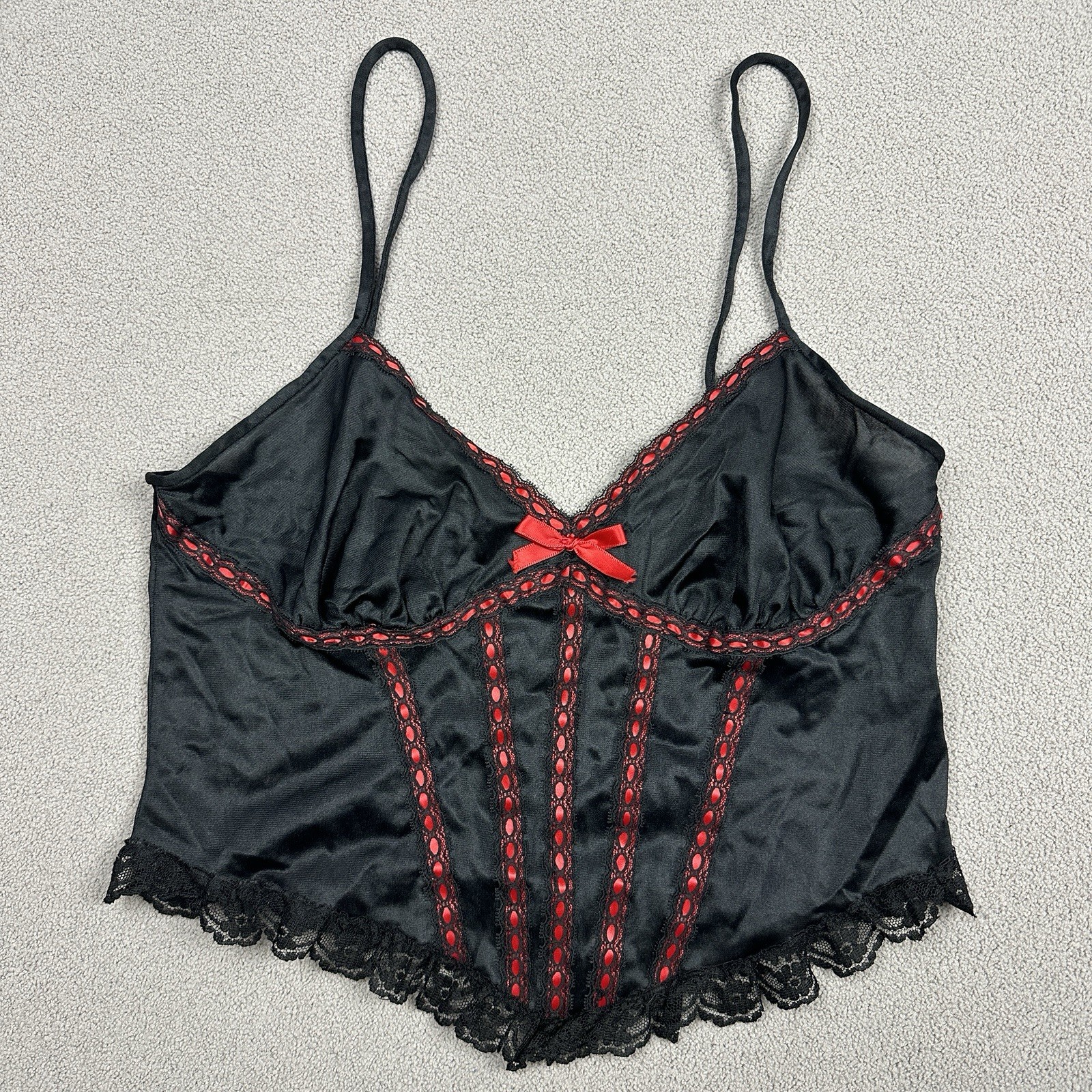 Vintage JC Penney Bustier Corset Black Red Lace Lingerie Top Sz S 8-10 Tank