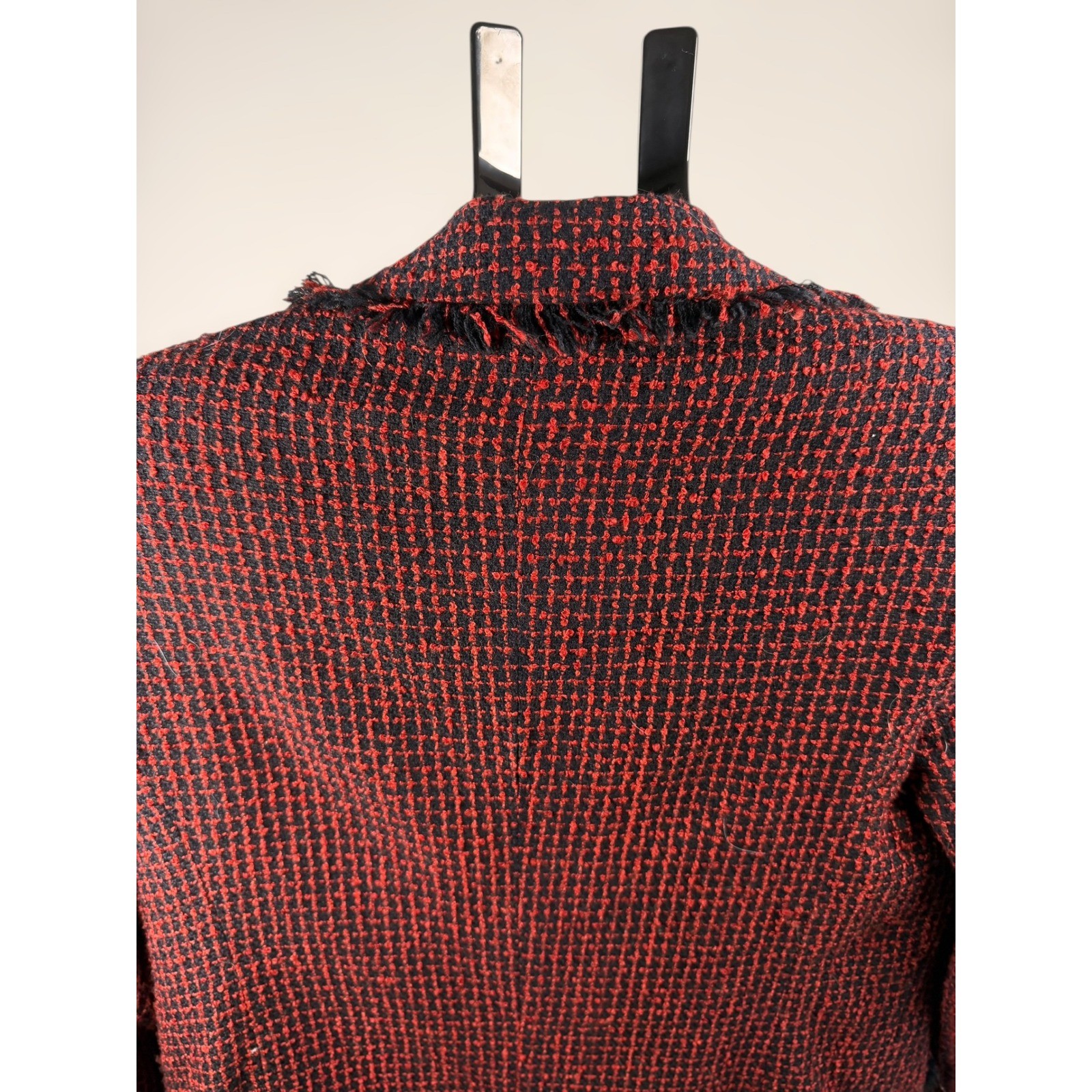Lana Lee Canada Vintage Red Black Textured Fringe Blazer Skirt Suit Set Size 6