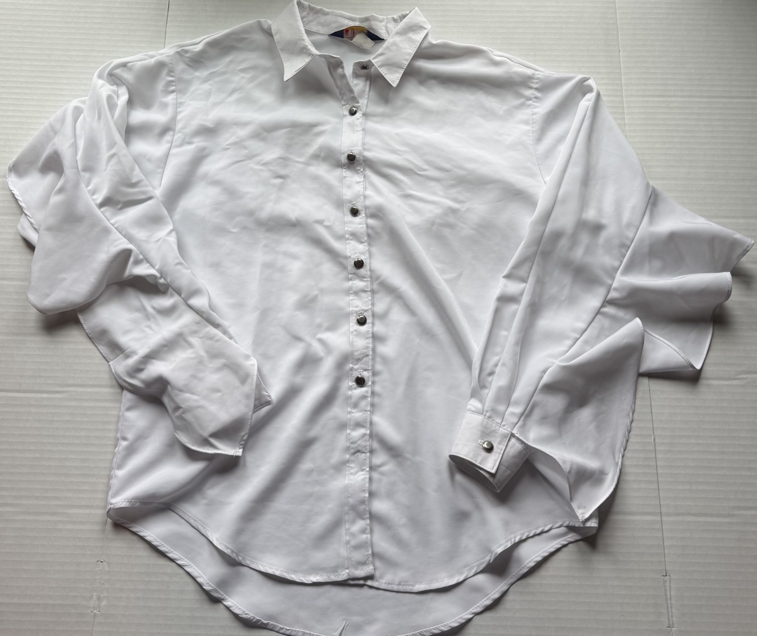 VTG Panhandle Slim White Ruffle Bottom Down Metal Buttons Western Rodeo M USA