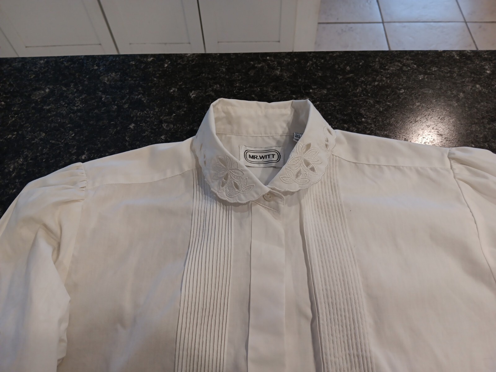 Mr Witt Vintage 70s Prairie Style Ivory Blouse Cutaway Embroidered Collar Sz 10