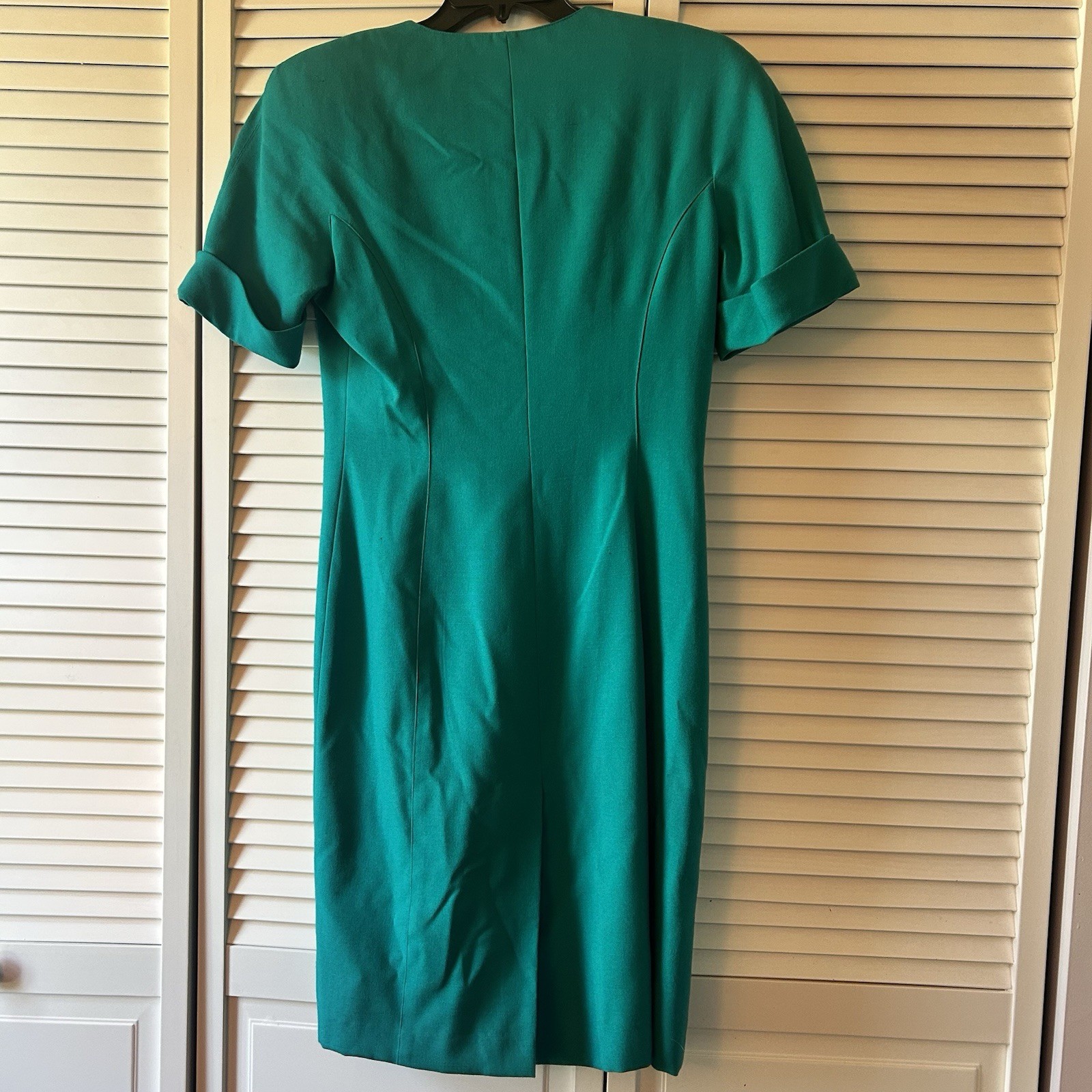 Vintage 90s Kasper For ASL Teal Green Structured Lined Dress 10 Secretary Career