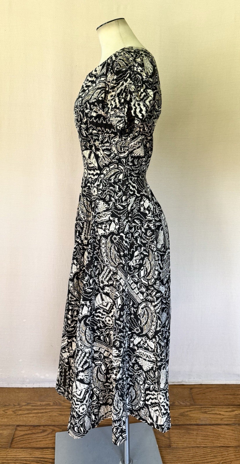 Vintage Sandra Sage 1950s Dress With Matching Shawl Black Ivory 34 M Rockabilly