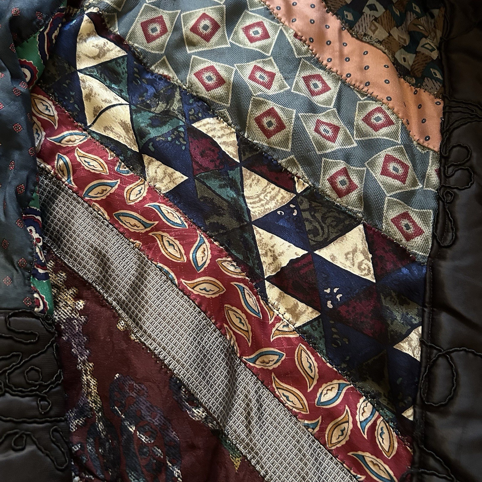 Vintage 80s Divine Designs Patchwork Art To Wear Lined Jacket Size 2XL Boho