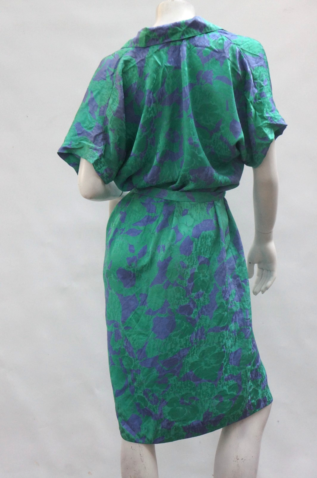 Vintage 80s Floral Belted Silk Shirt Dress by Arianna Papell Size 8