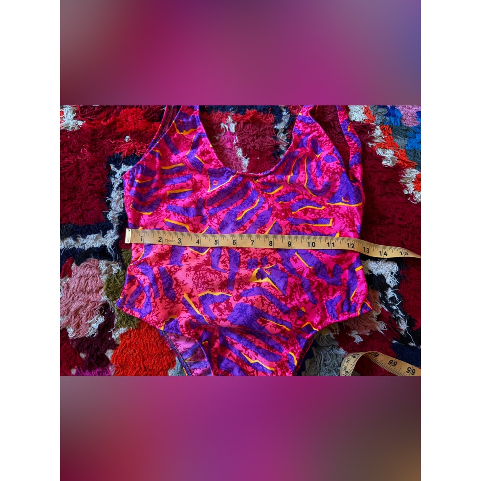 80s Vintage Bright Pink Abstract Print High Cut One Piece Sz M