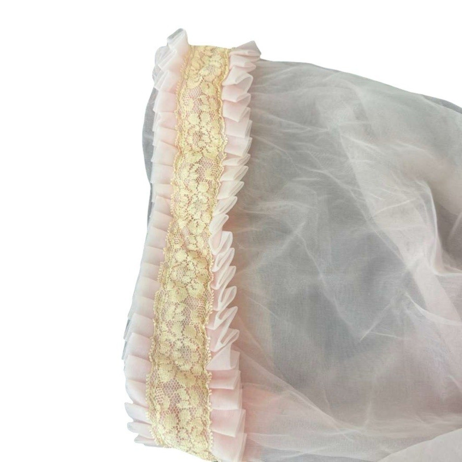 Vintage Unbranded Sheer Pink Lingerie Pleated Ruffle 60s Robe Long Length sz L