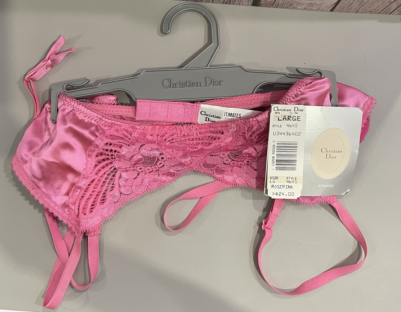 Vtg Christian Dior Intimates Garter Belt Silk Rose Pink Lace Women’s Large NWT