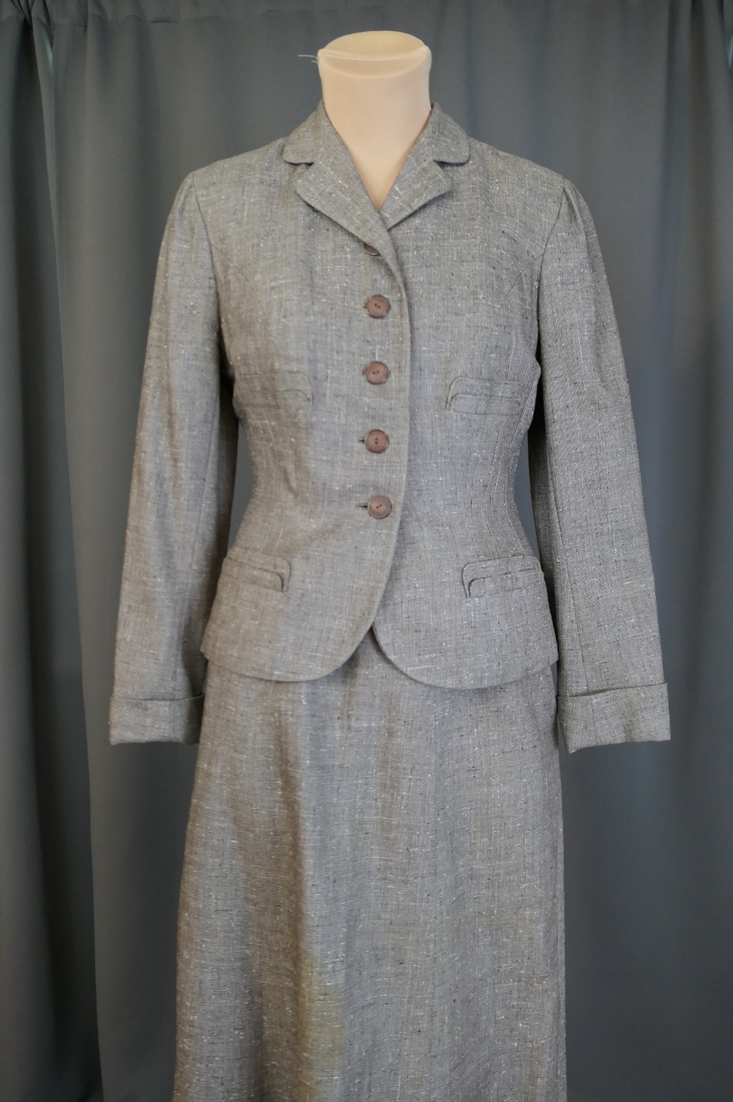 Vintage 1950s Tailored Brown Suit Jacket, 33 bust Junior Size, + damaged skirt