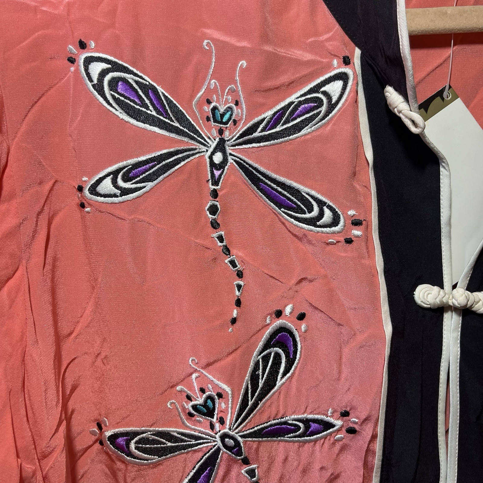 VTG WOMEN’S BOB MACKIE 100% SILK BLOUSE WEARABLE ART KIMONO STYLE 2X Dragonfly
