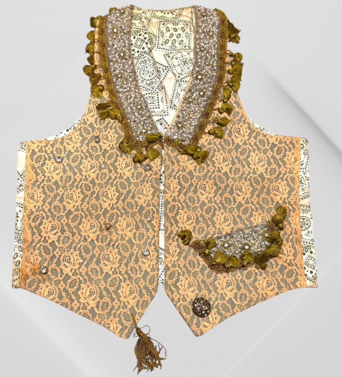 Vintage Indian Beaded Sequin Vest Sz M L Silk Multicolor Evening Party 80s 21×26