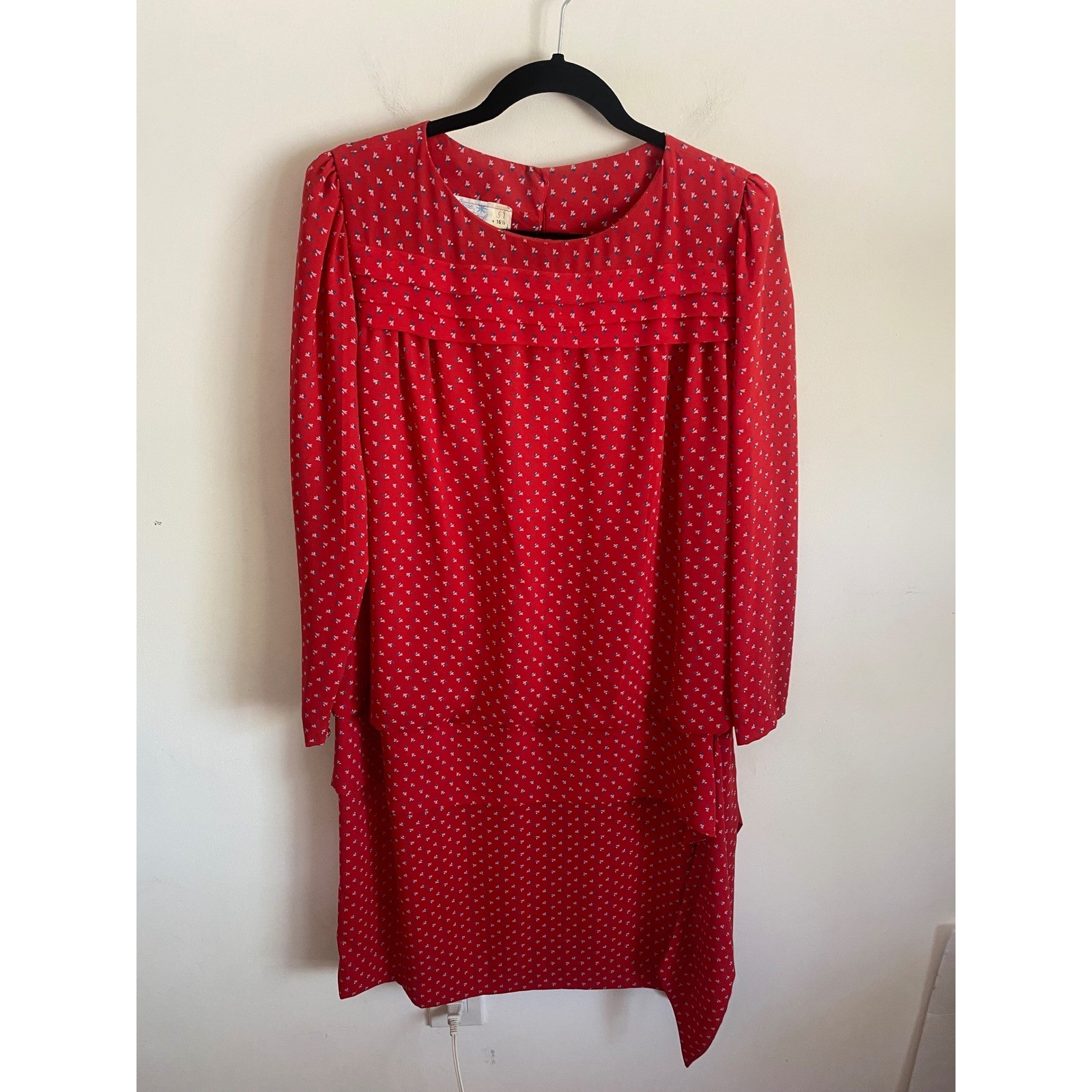Vintage Lorac Original Red Micro Print Drop Waist Asymmetrical Dress Size 16.5