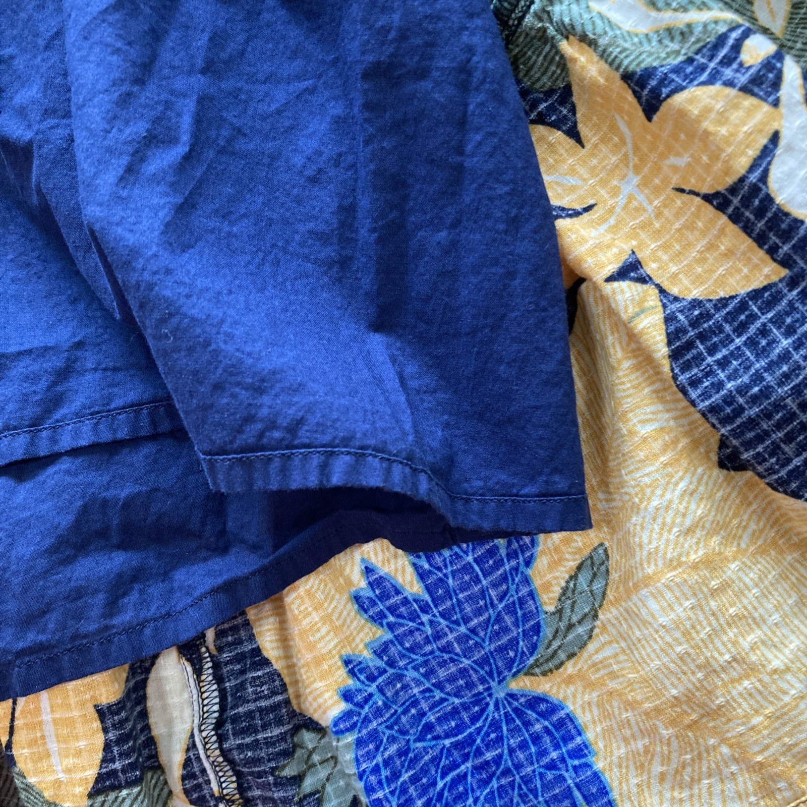 Land’s End Women’s Smocked Peasant Dress L/P 14-16 Blue Yellow Cotton Lined Vtg