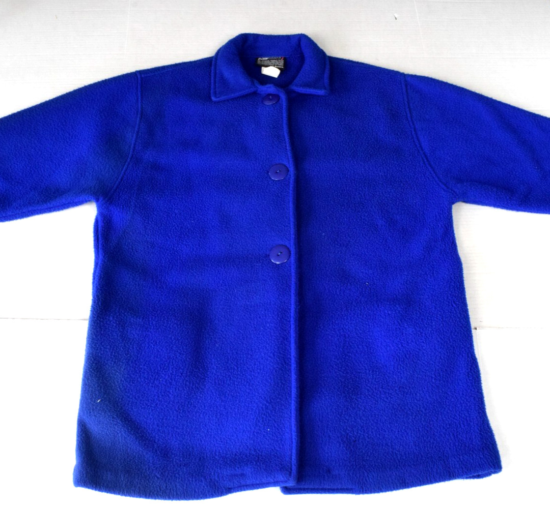 Vintage Polar Fleece Coat Womens Cobalt Blue Size S 70s Mid Length Fashion Coat