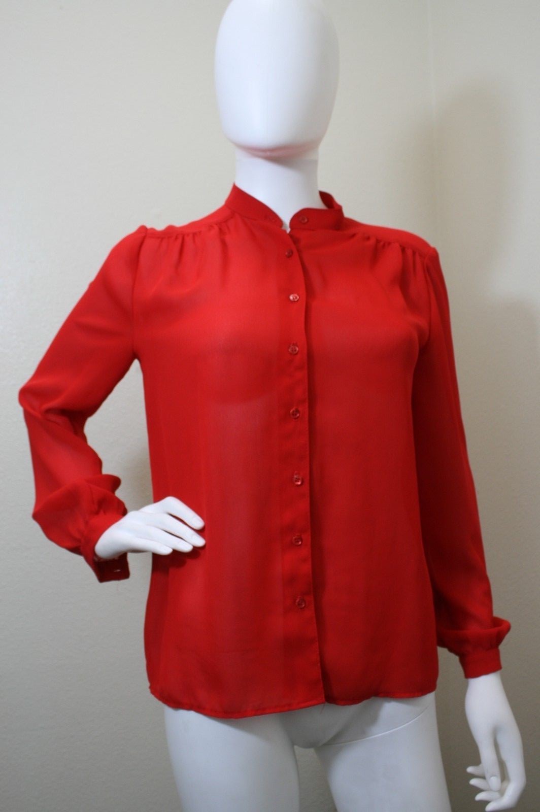 SCHRADER SPORT NEW YORK VINTAGE BLOUSE LONG SLEEVE DETACHABLE COLLAR TOP 8 RED
