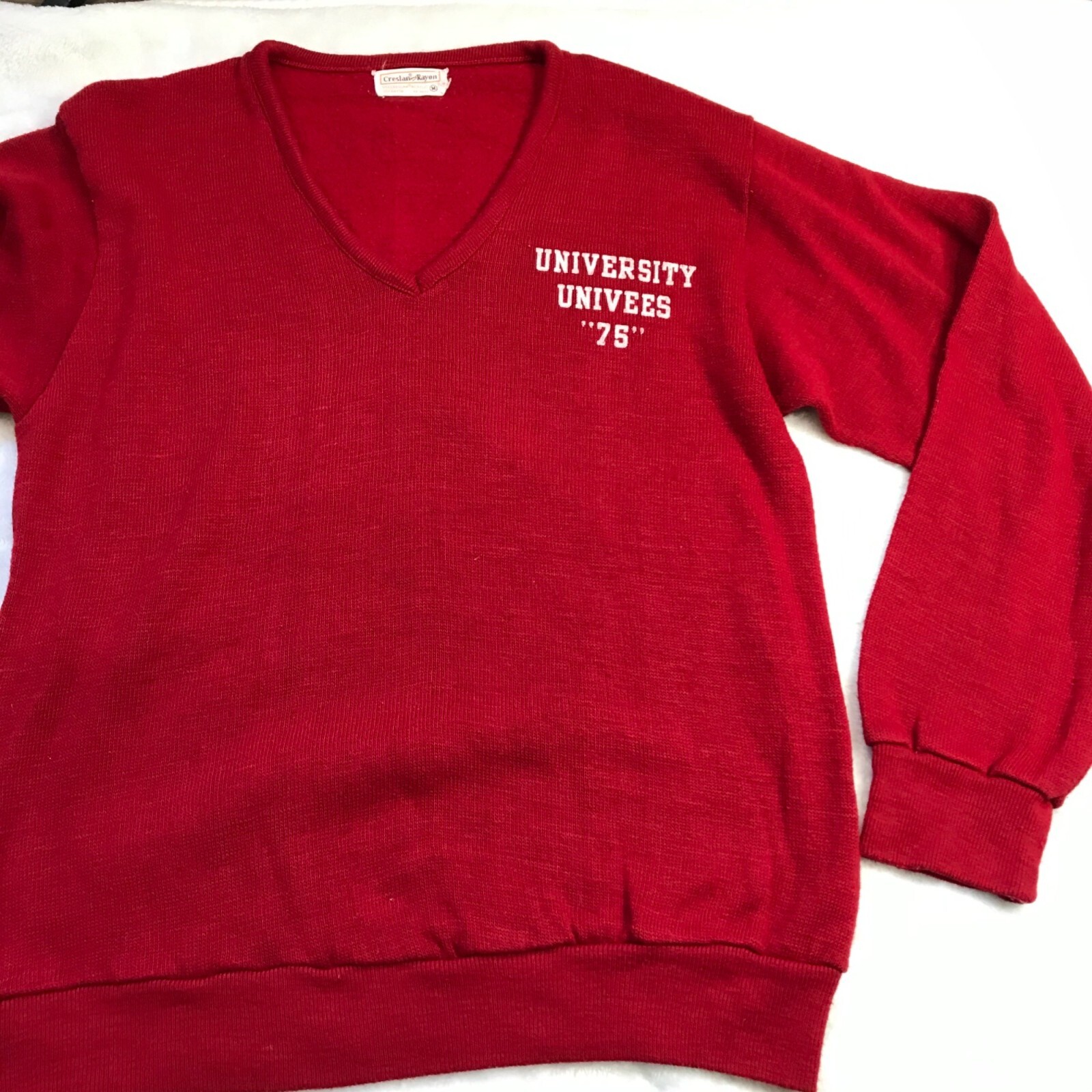 Vintage Creslan & Rayon Sweater Women’s M Red University Univees „75” Applique