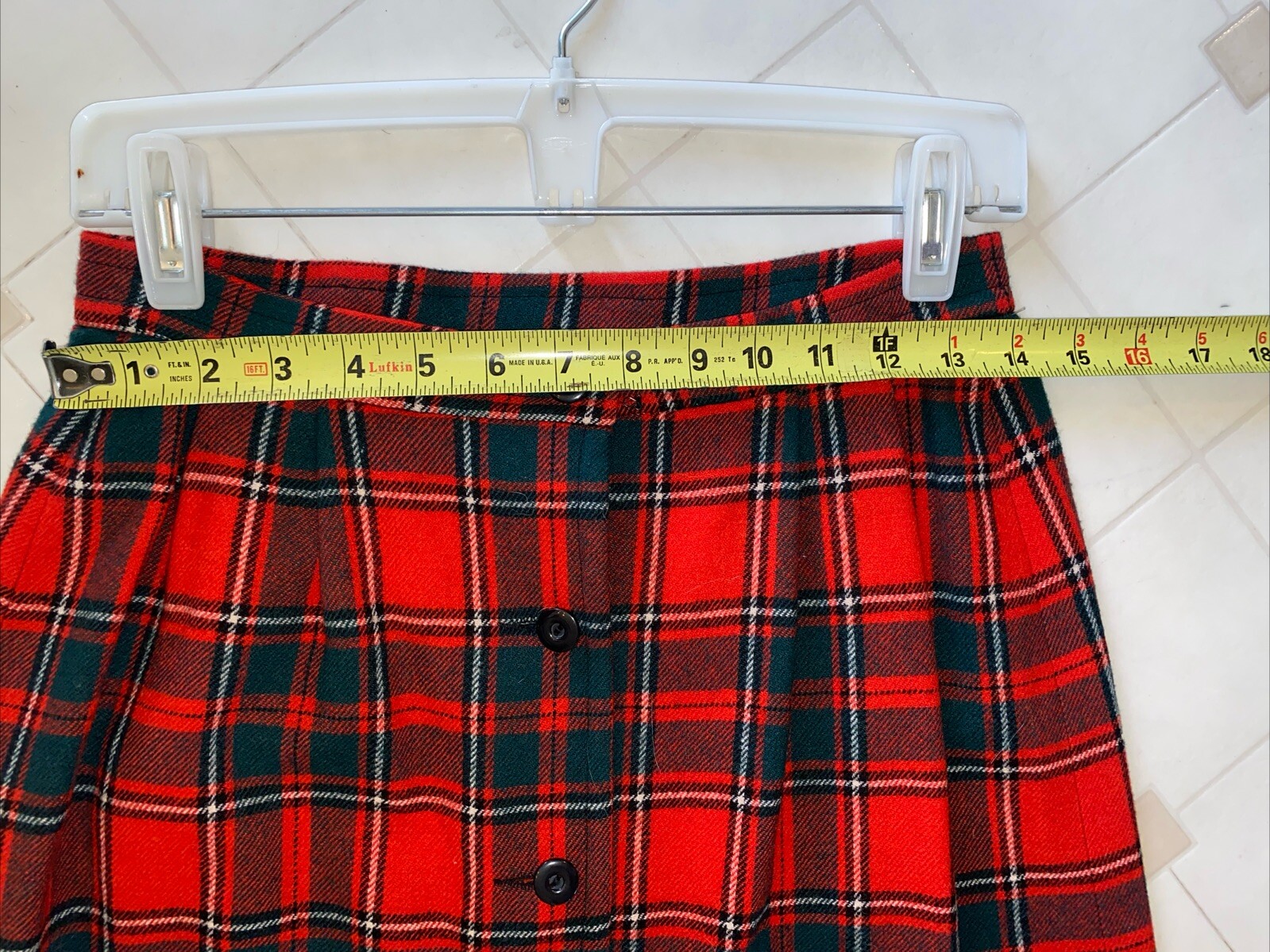 Vintage Pendleton Red Green Tartan Plaid Virgin Wool Skirt (14) 28” Waist