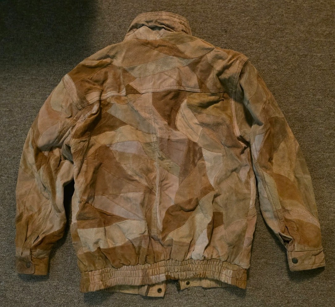 RARE AUTHENTIC PIGSUEDE LEATHER JACKET PATCHWORK PATTERN Size LARGE
