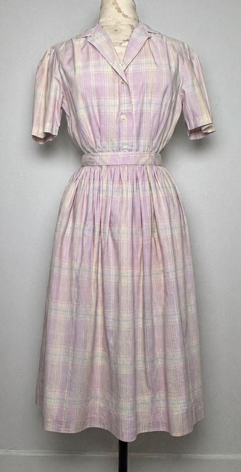 Vtg F.R. Tripler 2 Pc Skirt Top Set 8 Lavender Plaid 40s Tea Dress S/M