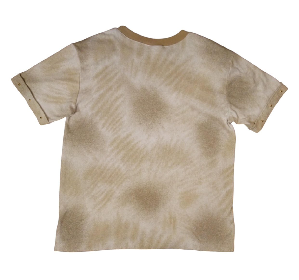 Vintage 80s Tan & White Fringe T-Shirt with Shoulder Pads Size Medium