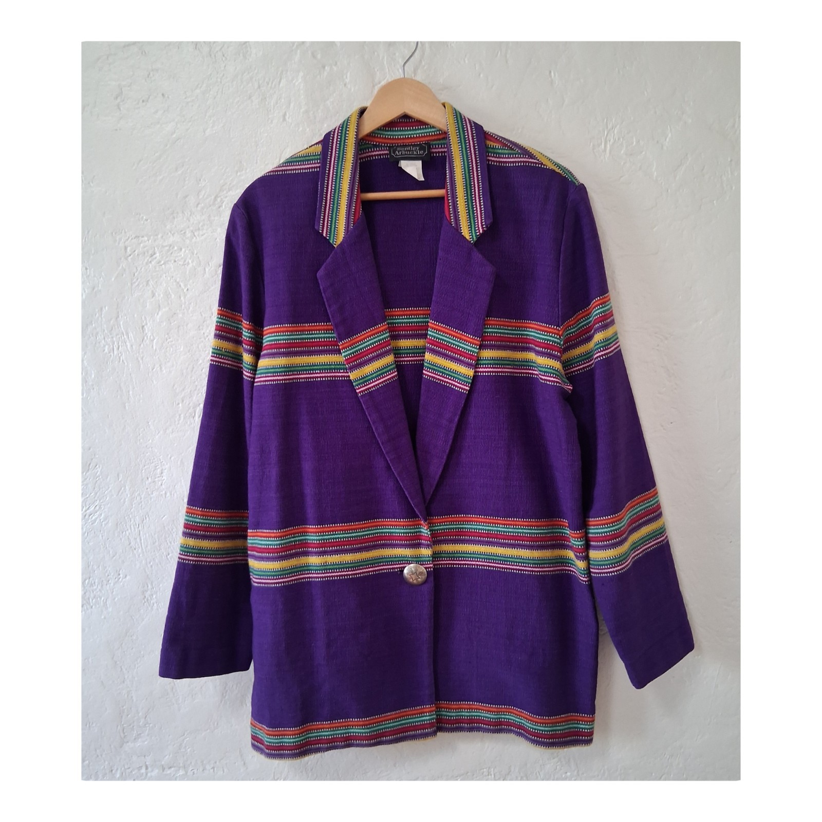 Vintage Bentley Arbuckle Southwest Aztec Stripe Woven Cotton Purple Blazer…