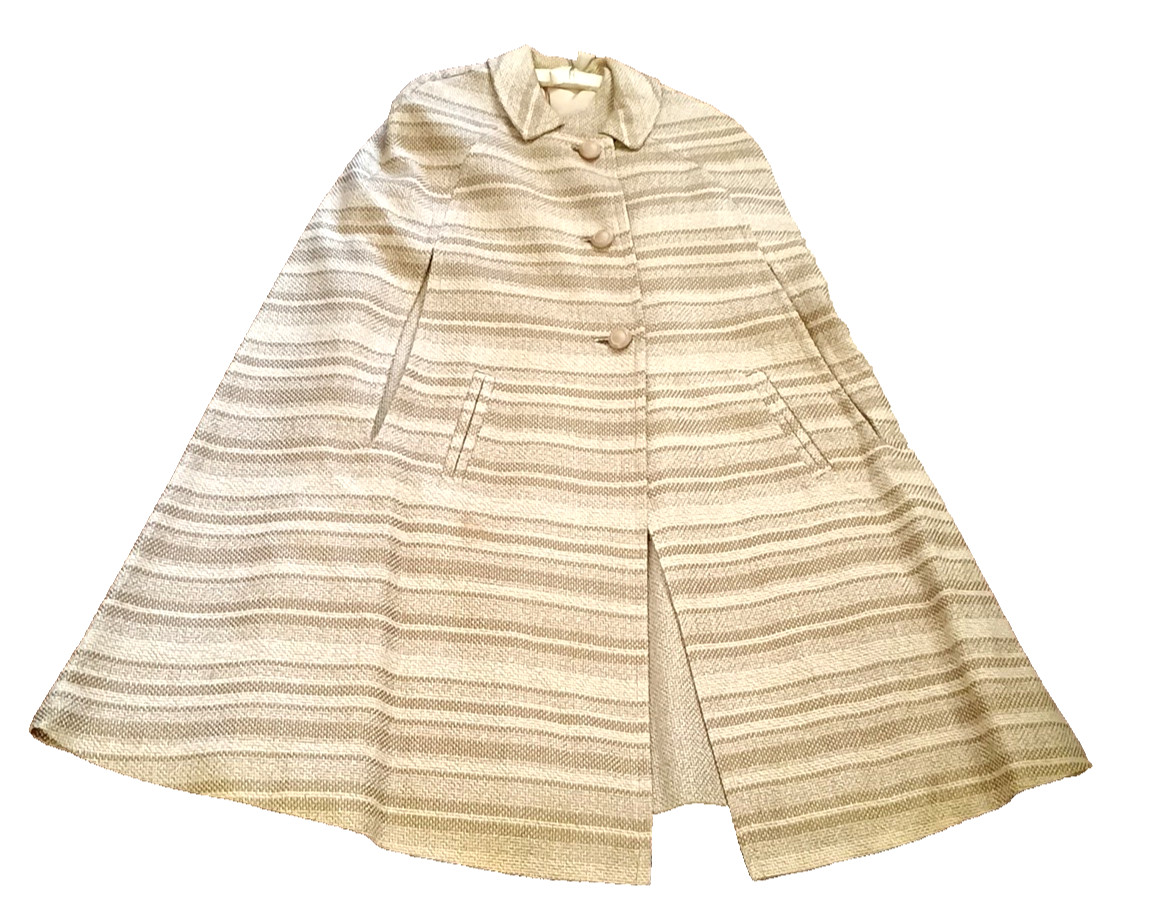 Vtg Worth’s GEORGE RICHARDS Plaid Cape Jacket & Dress set Striped Beige Tan sz S