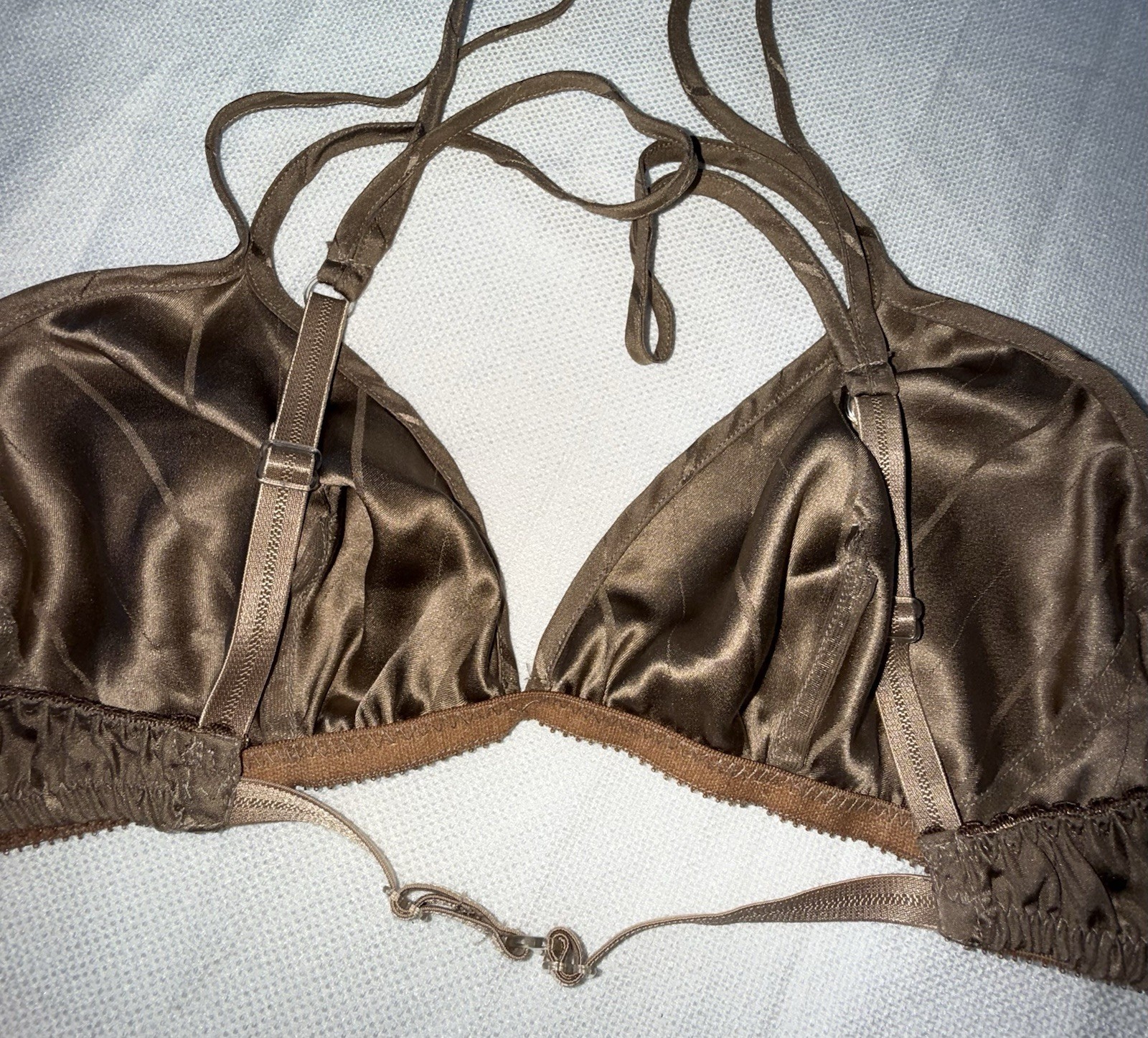Vtg Vivine La Rinascente Bra 100% Silk M L Bralette Mocha Brown Stripe NOS
