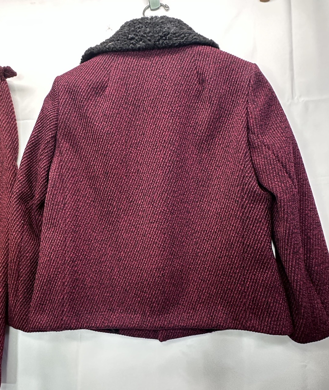 Vtg 1950s Barclay Furs Red Wool Persian Lamb Short Jacket and Pencil Skirt Suit