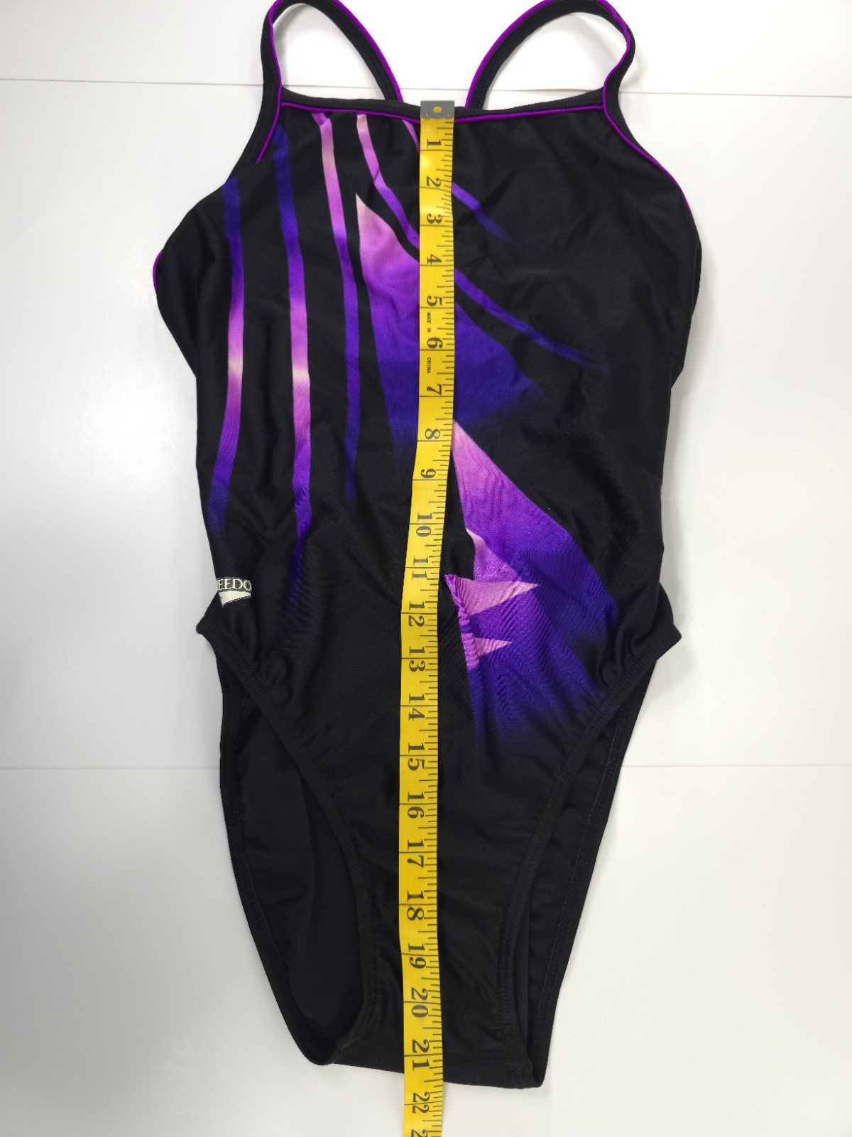 VINTAGE SPEEDO SWIMSUIT WOMENS SIZE 34 / 10 BLACK PINK PURPLE WIRE FREE UNPADDED
