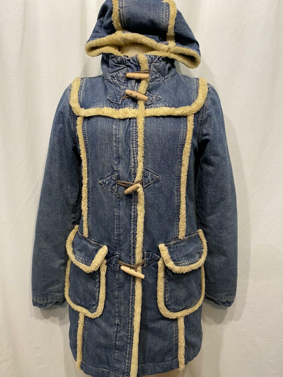 Vintage 1970s ZOE Penny Lane Princess Coat Denim Jean Faux Shearling Hooded S M