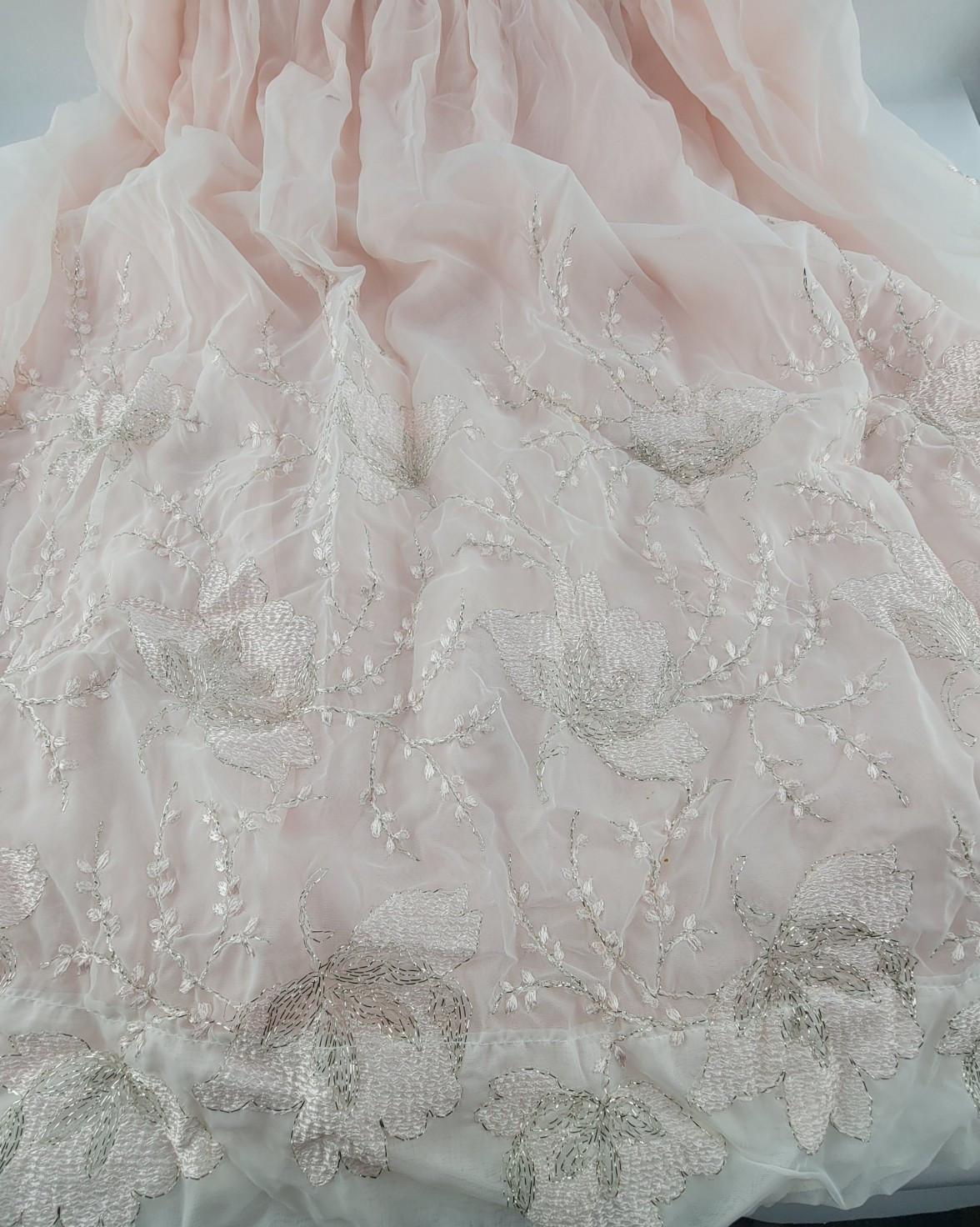 Vintage 50s Sheer Pink Nylon Nightgown White Embroidery Sz 36 M Laros Romantic