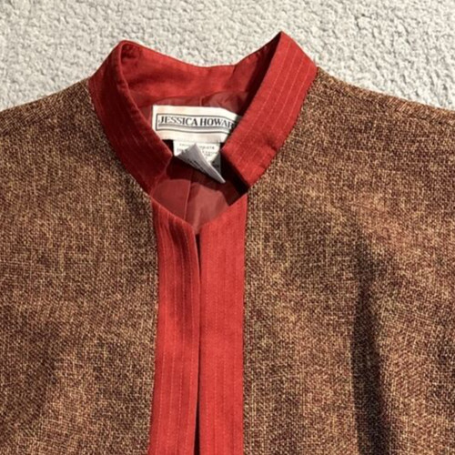 Jessica Howard Womens Open Front Jacket Blazer Lined Tweed Rust 14 Flip Cuff