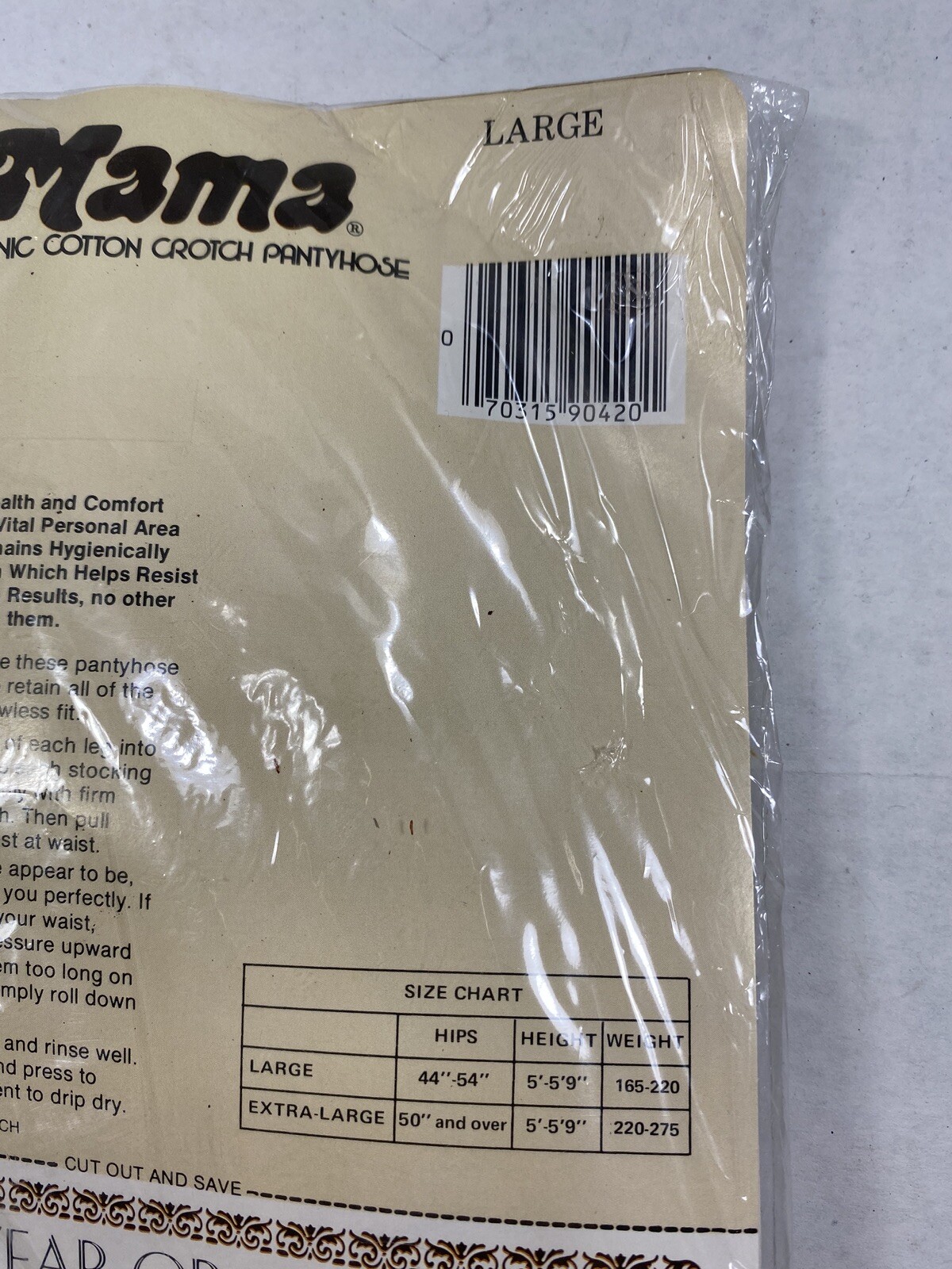 Vintage Big Mama Pantyhose Size Large Beige Beigetone New Sealed 1980 Cotton Cro